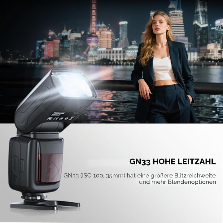 PHOTOOLEX Blitz Flash Speedlite für Canon Nikon Sony Panasonic Olympus Pentax Fujifilm Sigma Minolta