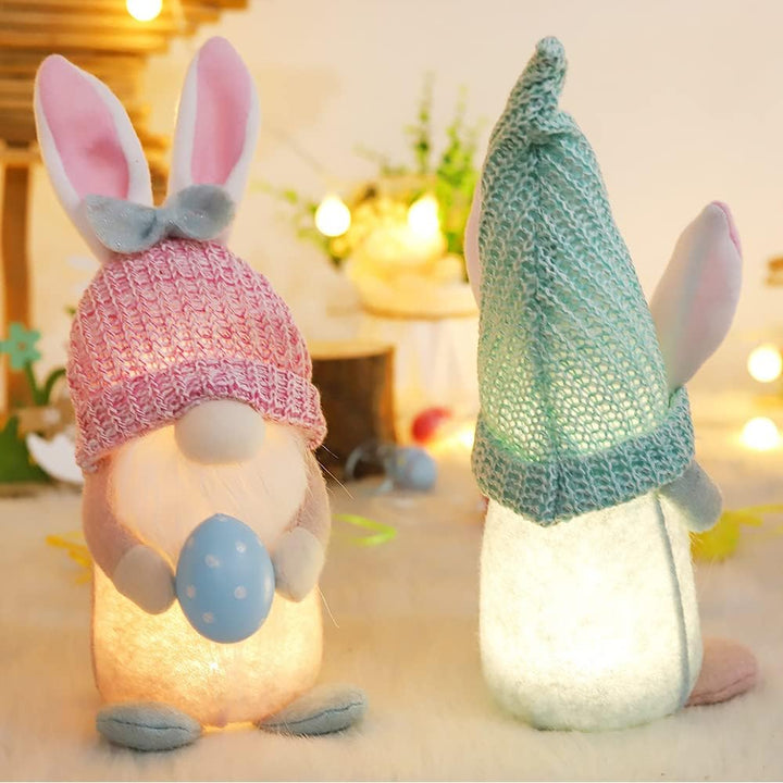 Osterdeko Wichtel Figuren Kleine, Beleuchteter Wichtel Ostern Mit Led, Osterwichtel Hase Rosa Mit Ei