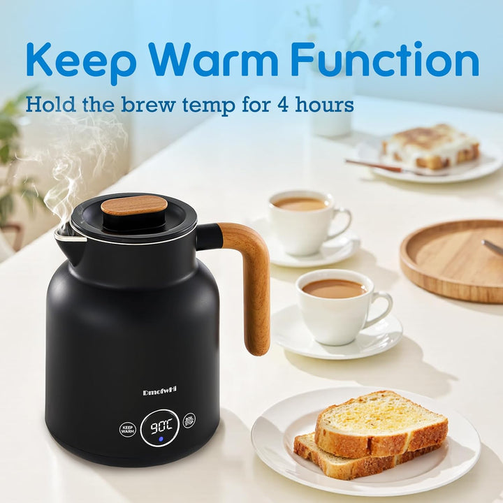 DmofwHi Edelstahl Wasserkocher mit Temperatureinstellung | 1.0L, 1000W | Teekocher mit Temperaturanz