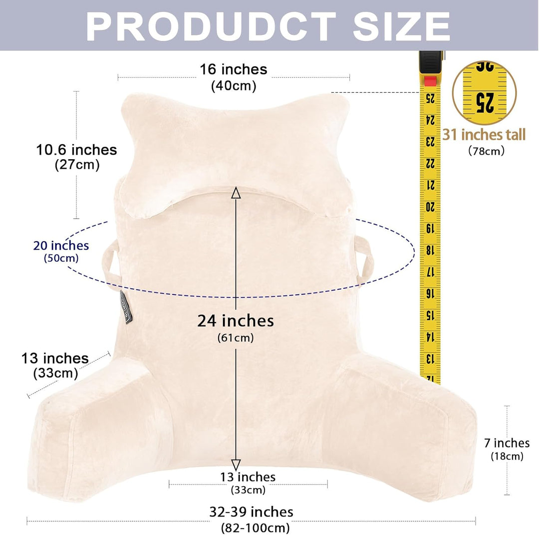 SLIGUY Lesekissen, Extra gross 78,7 cm,Bettruhekissen mit Abnehmbarer Nackenrolle und Armen zum Sitz
