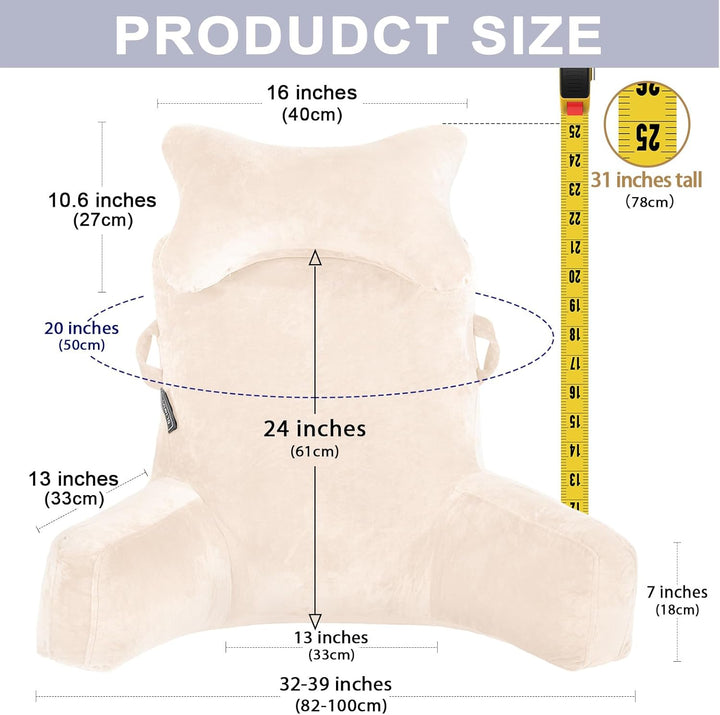 SLIGUY Lesekissen, Extra gross 78,7 cm,Bettruhekissen mit Abnehmbarer Nackenrolle und Armen zum Sitz
