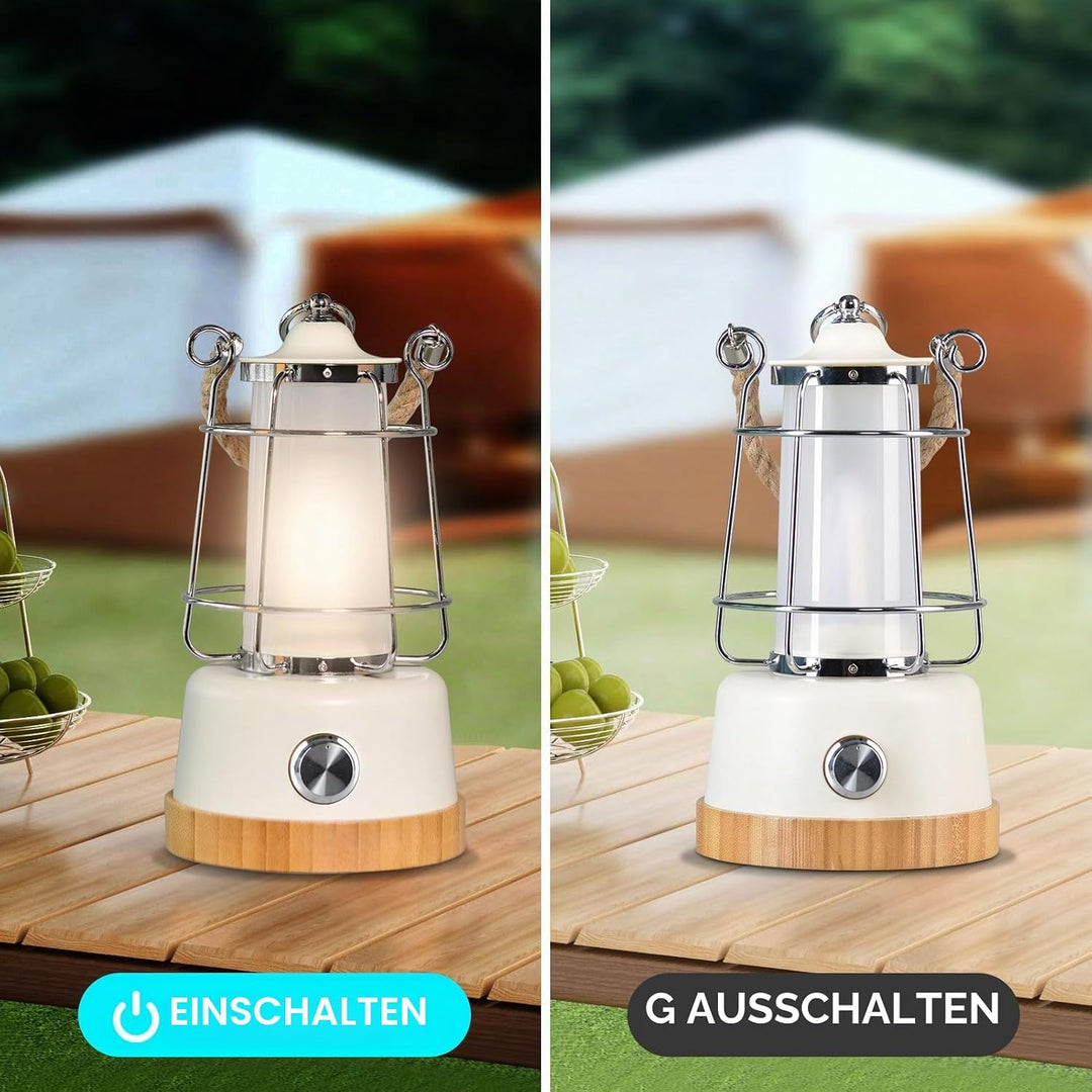HARPER LIVING Wiederaufladbare LED-Laterne im Retro-Stil, 6 W, 370 Lumen, 5000 mAh, dimmbar, Farbwec