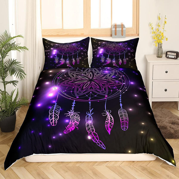 Loussiesd Lila Traumfänger Bettwäsche Set 135x200cm Mädchen Frau Böhmen Feder Bettbezug Set Stammes