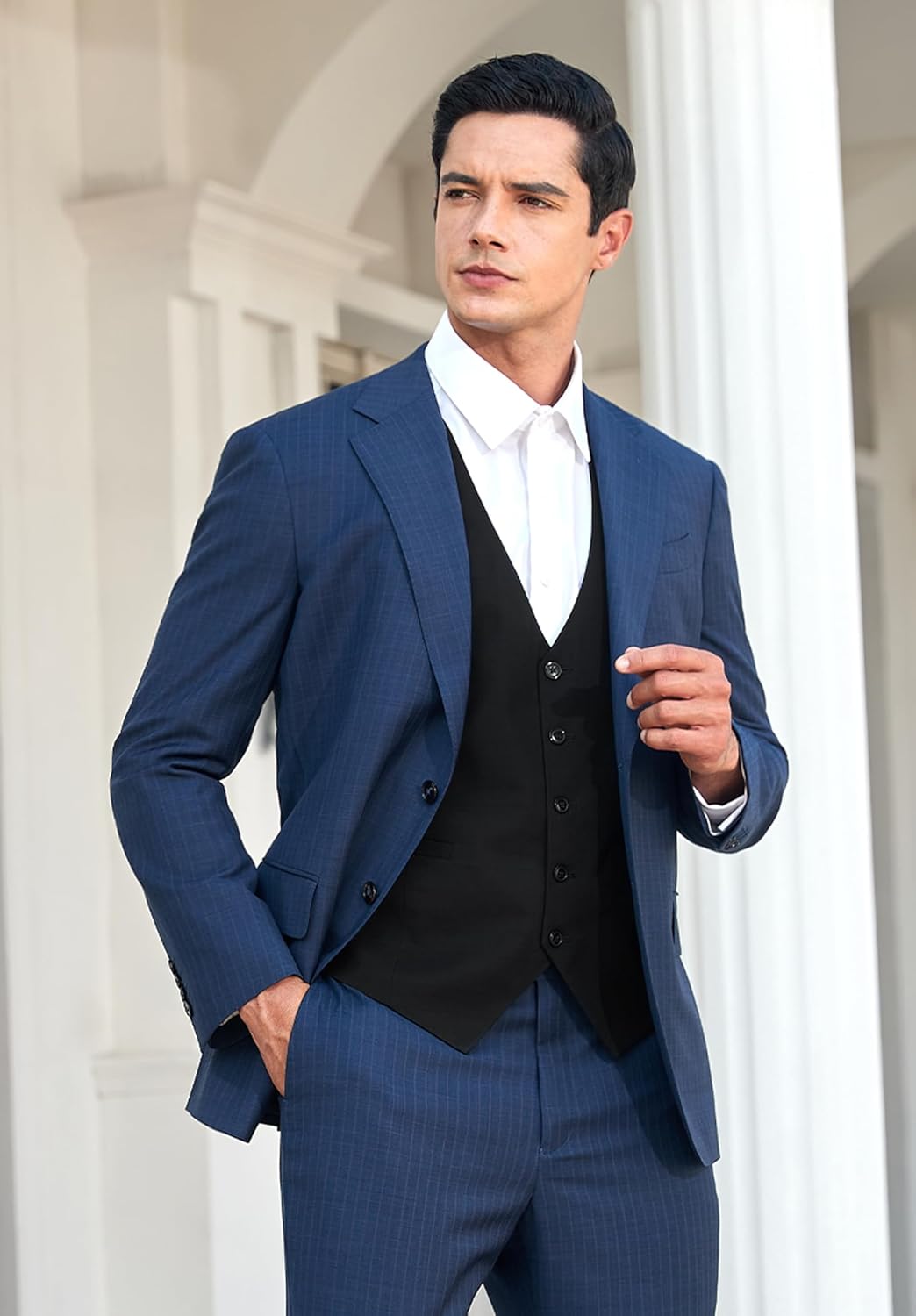 HISDERN Herren Anzugweste Formale Hochzeit Klassische Retro Baumwolle V-Ausschnitt Einfarbige Elegan