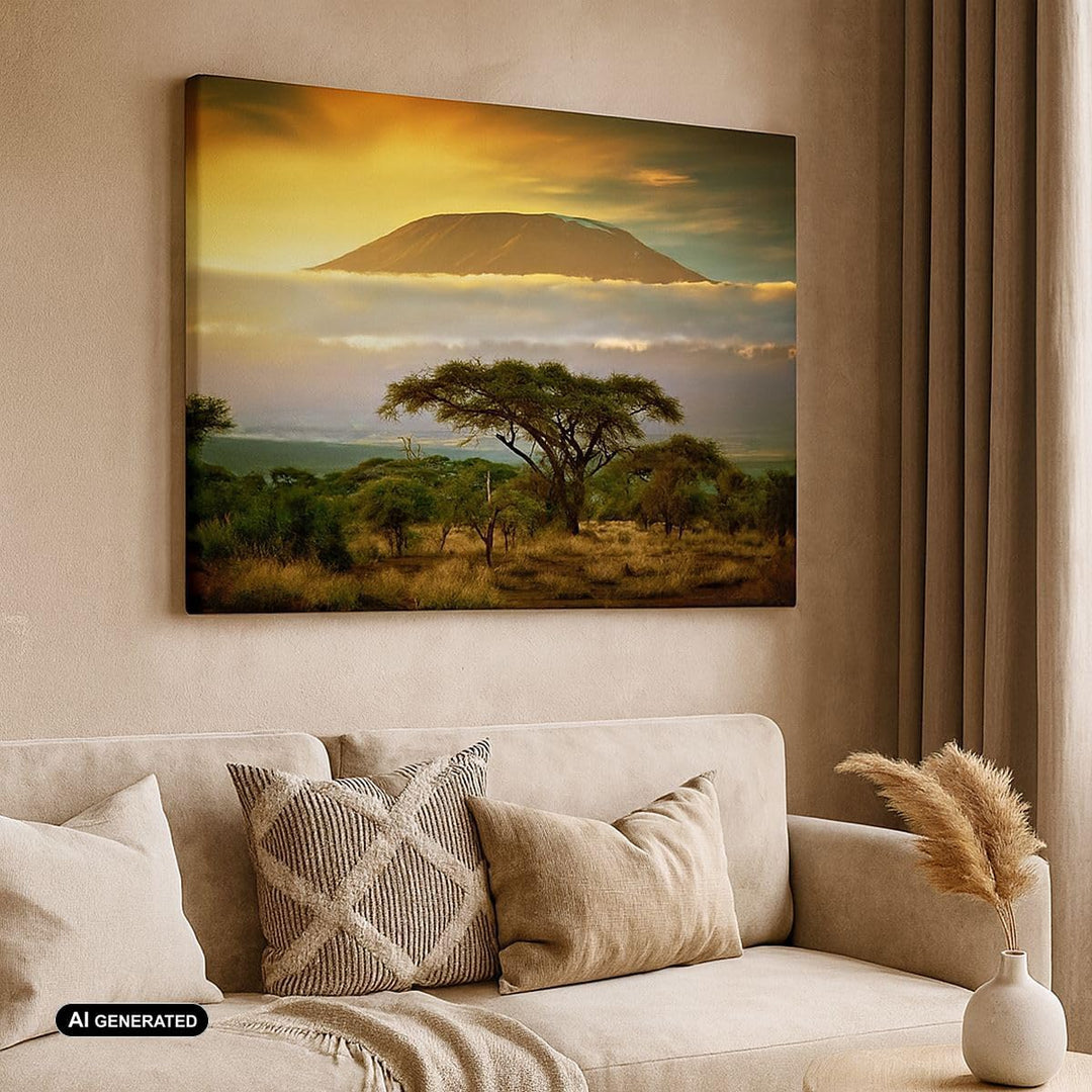 Bilder auf Leinwand 100x70cm Leinwandbild Safari Tierwelt Berg Kenia Gross Wanddeko Bild Schlafzimme