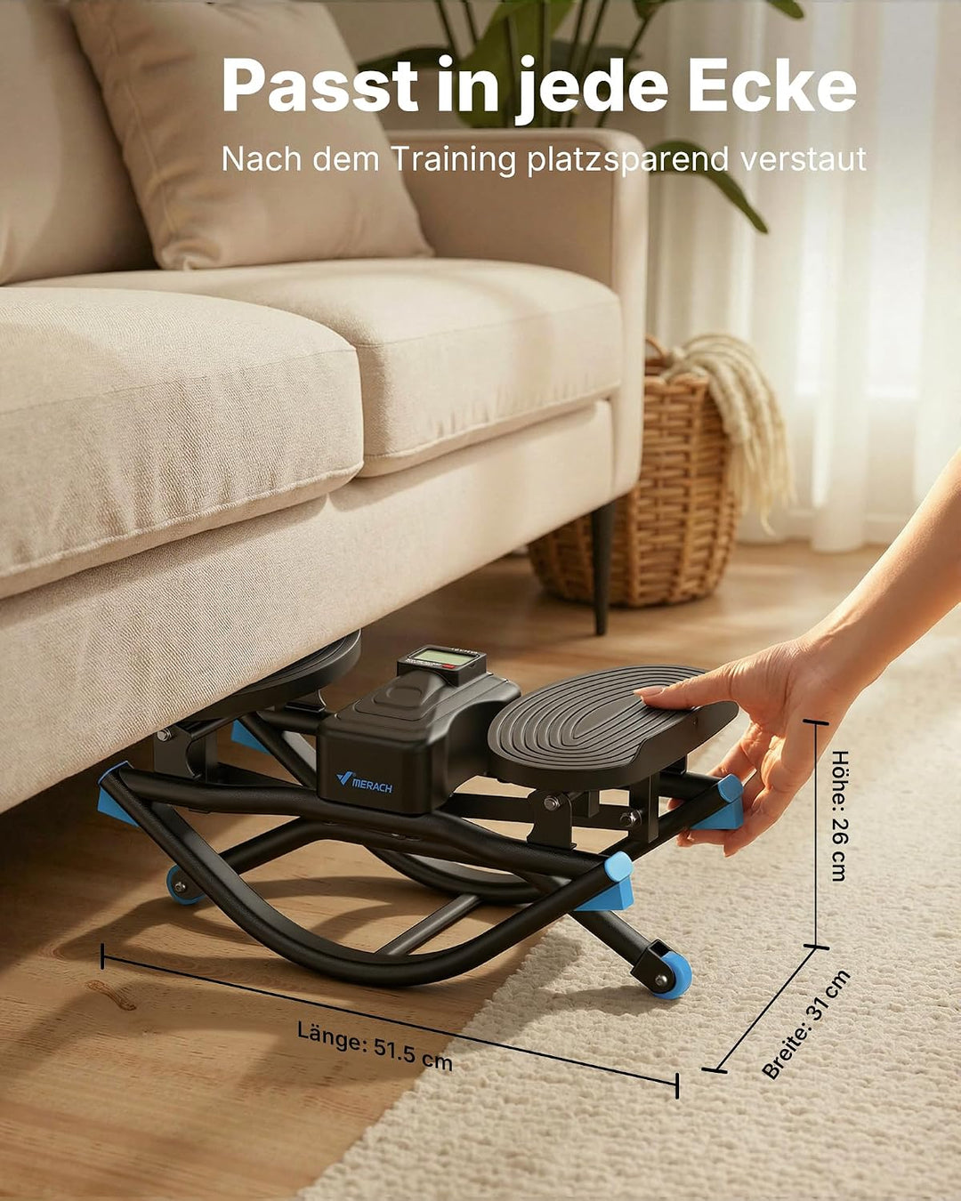 MERACH Stepper für Zuhause mit Power Rope,U-förmiger Rock Stepper,MAX 150KG | Side-to-Side, LCD Disp