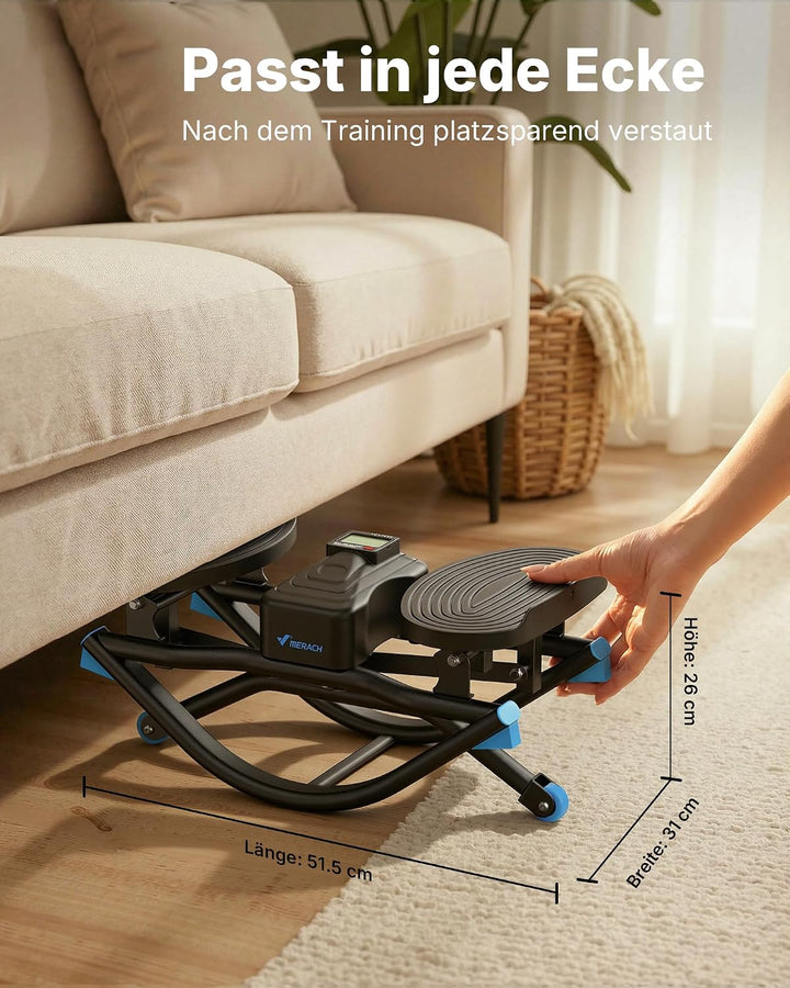 MERACH Stepper für Zuhause mit Power Rope,U-förmiger Rock Stepper,MAX 150KG | Side-to-Side, LCD Disp