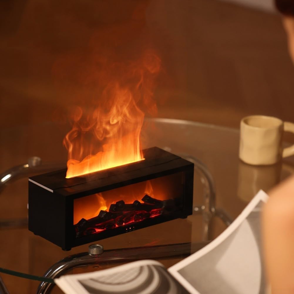 ZYWUOY Kamin-Diffusor, 3D-Flamme, Aromadiffusor, bunter Luftbefeuchter mit Fernbedienung, Dual-Beleu