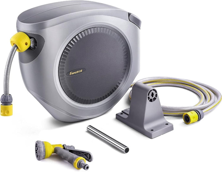 FANZTOOL 35m Schlauchtrommel Set mit Wandhalterung Inkl. 8-Funktionen-Multi-Handbrause | Automatik E