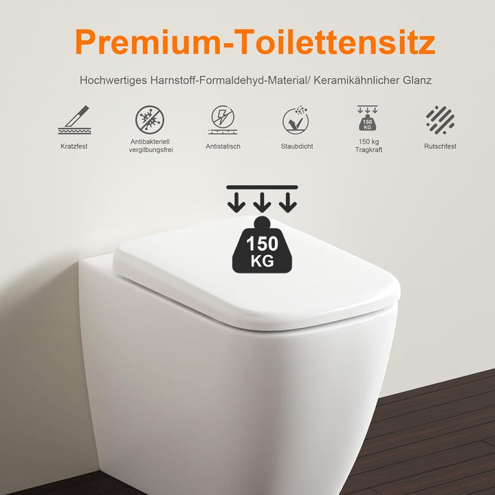 GRIFEMA WC Sitz Quadratisch - Urea-Duroplast, Antibakteriell & Vergilbungsfrei - Keramik-ähnlicher H