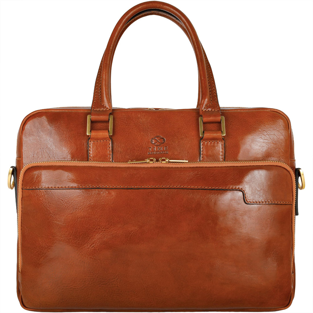 Time Resistance Aktentasche Leder Laptoptasche mit Schultergurt - Handgefertigt in Italien - Arbeits