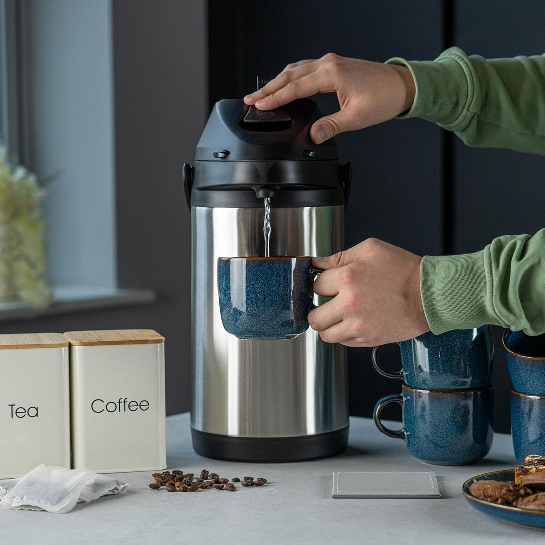 Pioneer Airpot Isolier-Pumpkanne, 4 Liters, Edelstahl-Getränkespender, Doppelwandig mit Griff, Bis z