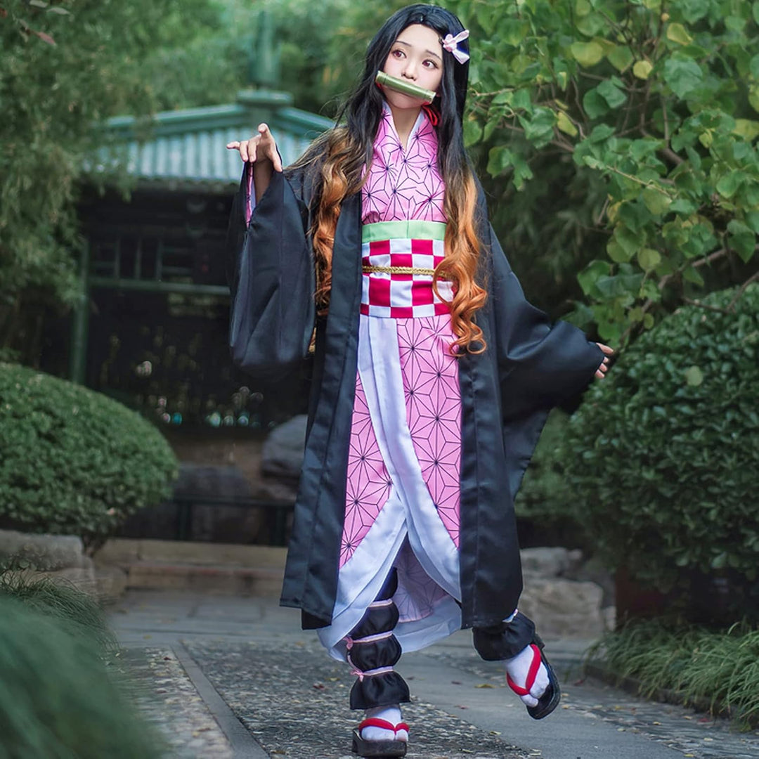 Formemory Nezuko Cosplay Kostüm Anzug Herren 8PCS Nezuko Kimetsu no Yaiba Kimono Halloween Anime kos