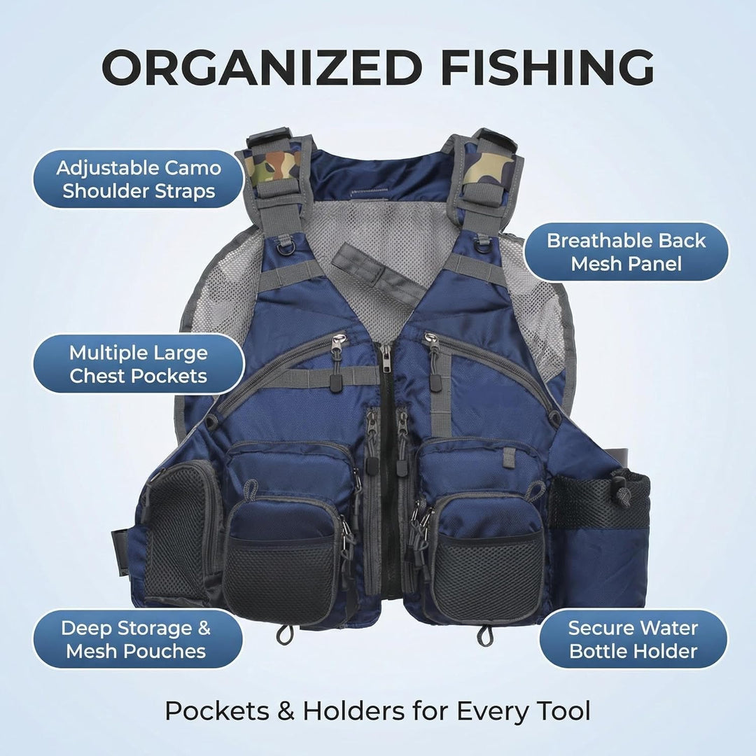 Kylebooker Fliegenfischen Weste Angelweste Einstellbare Grösse Maschen Multi-Taschen Jacke Einheitsg