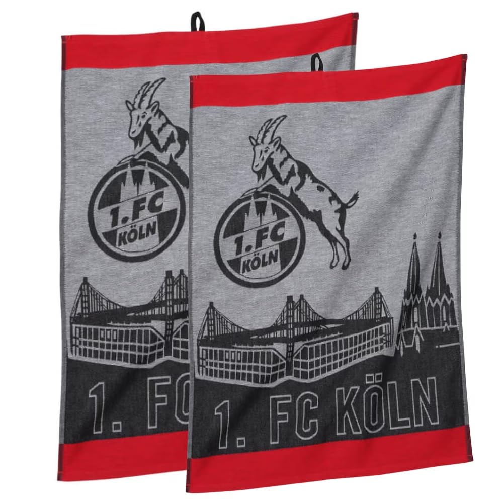 1. FC Köln Geschirrtücher 2er-Set - Skyline - Geschirrtuch Tuch - Plus Lesezeichen I Love Köln
