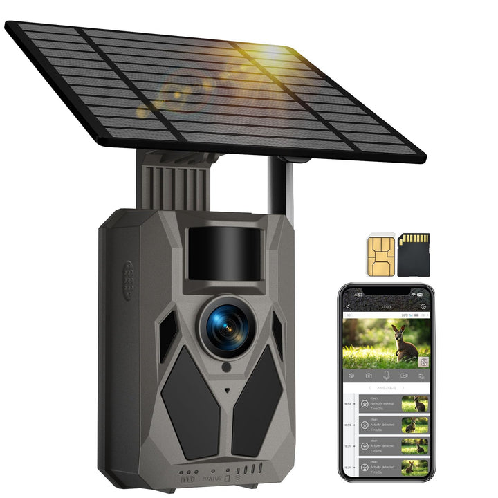 Wildkamera, 4G LTE Wildkamera mit Handyübertragung APP, 2,5K Wildtierkamera Solar mit SIM Karte, Bew