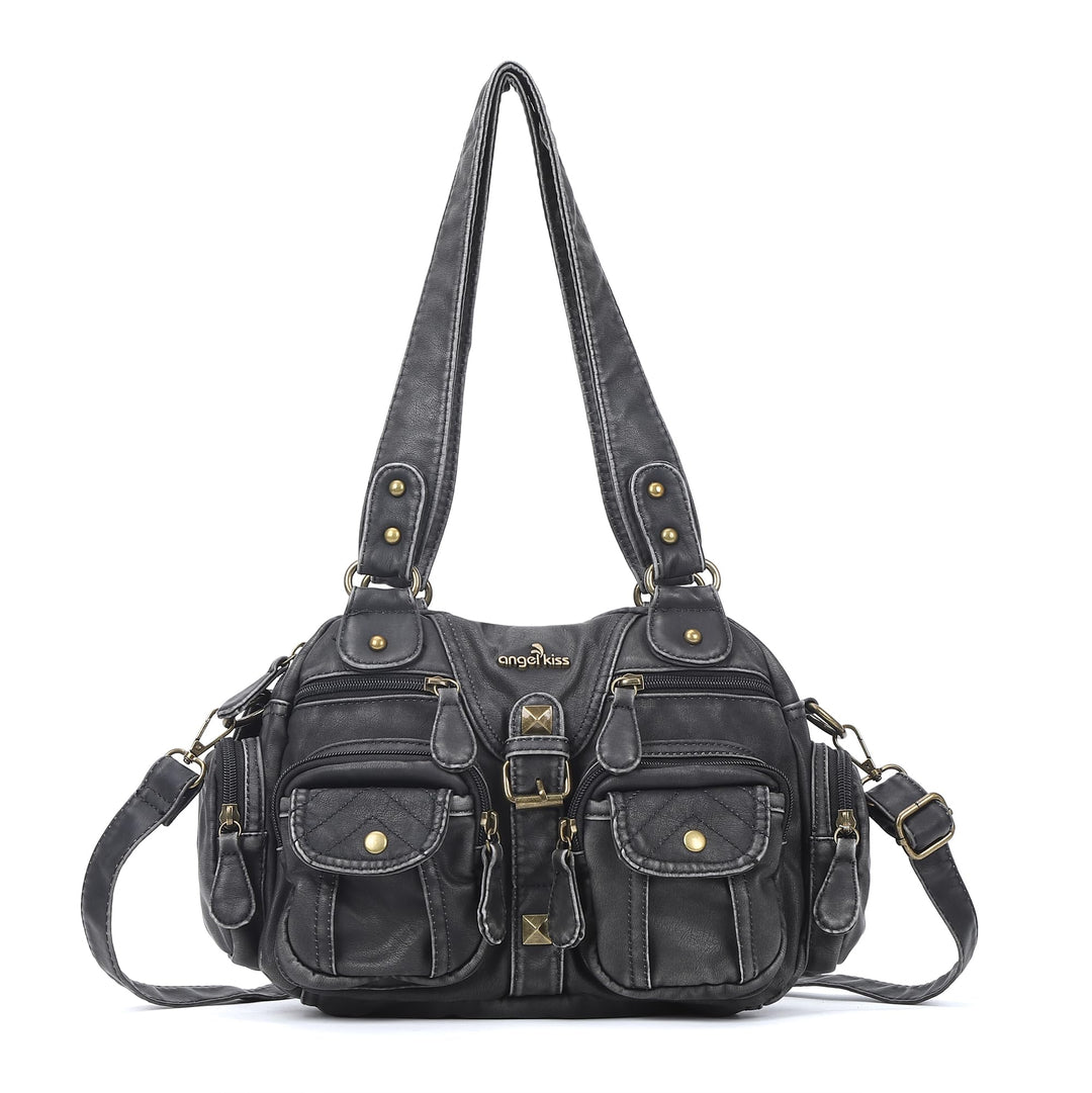Angel Kiss Damen Handtasche 2 Hauptfächer Multifunktionale Handtasche Weich PU Leder Tasche mit Reis