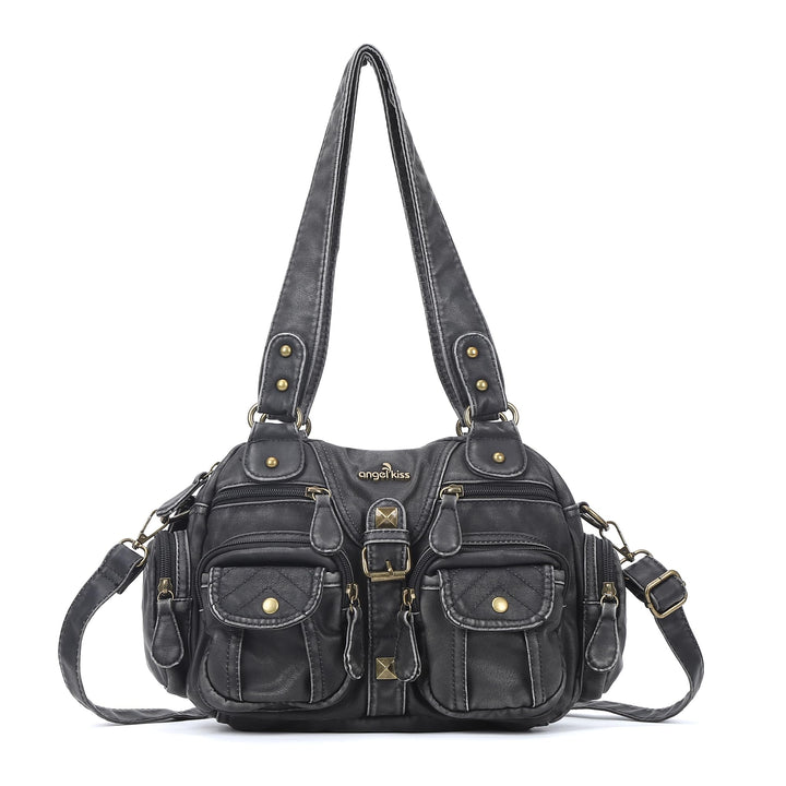 Angel Kiss Damen Handtasche 2 Hauptfächer Multifunktionale Handtasche Weich PU Leder Tasche mit Reis