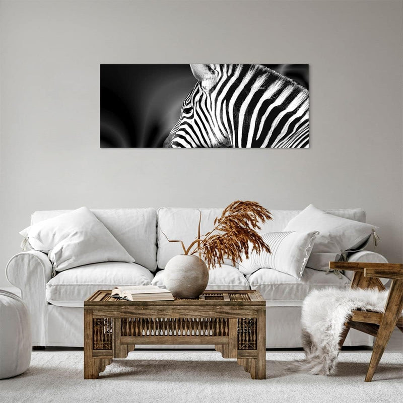 Panorama Bilder auf Leinwand 100x40cm Leinwandbild Tier Zebra Streifen Gross Wanddeko Bild Schlafzim