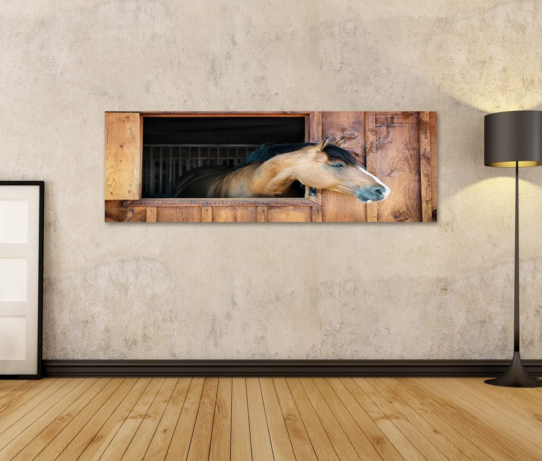 islandburner Bild auf Leinwand Braunes Pferd Schaut Neugierig Aus Fenster Kinderzimmer Bilder Wandbi