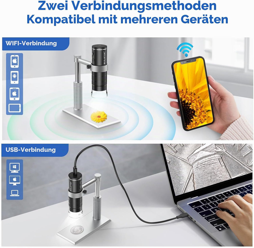 MAXLAPTER WiFi Digital Mikroskop, 50X-1000X Drahtloses Digital Handmikroskop für Erwachsene und Kind