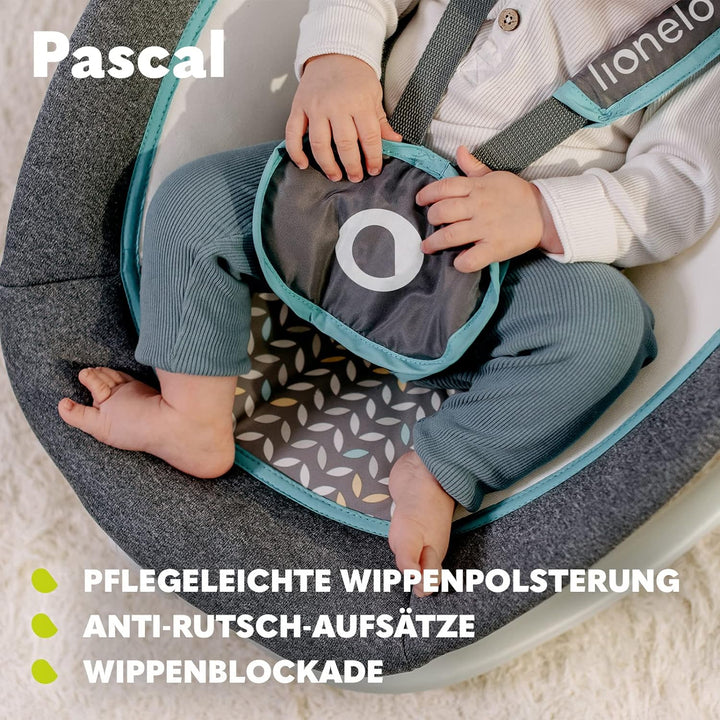 LIONELO Pascal Baby Wippe, sanfte Vibrationen, 5 Melodien, Spielzeugkarussell mit interaktiven Plüsc