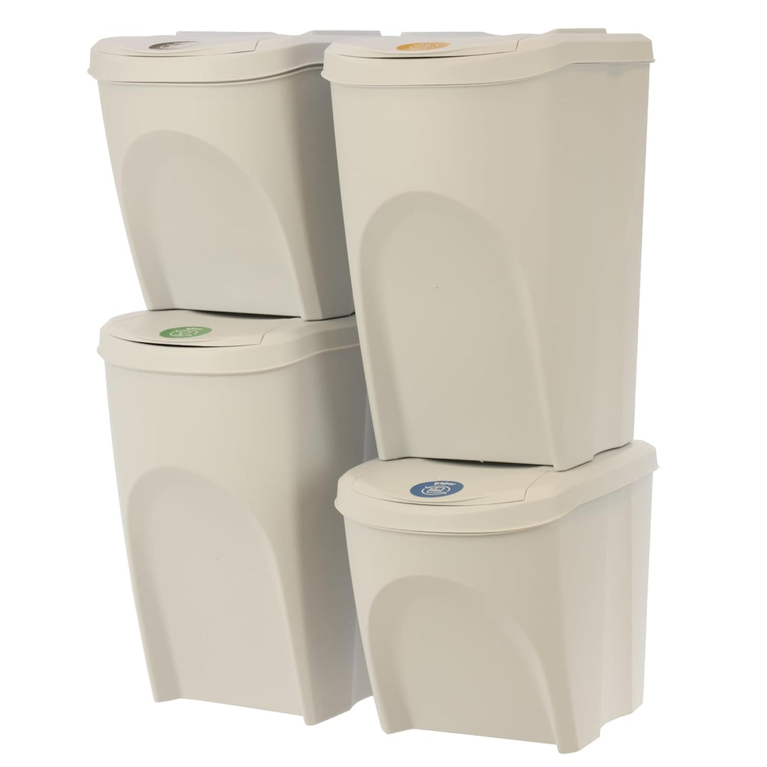 botle Mülleimer- 4er Set 120 L Mülltrennungssystem - Set aus 2x35 L + 2x25 L Abfalleimern in Weiss A