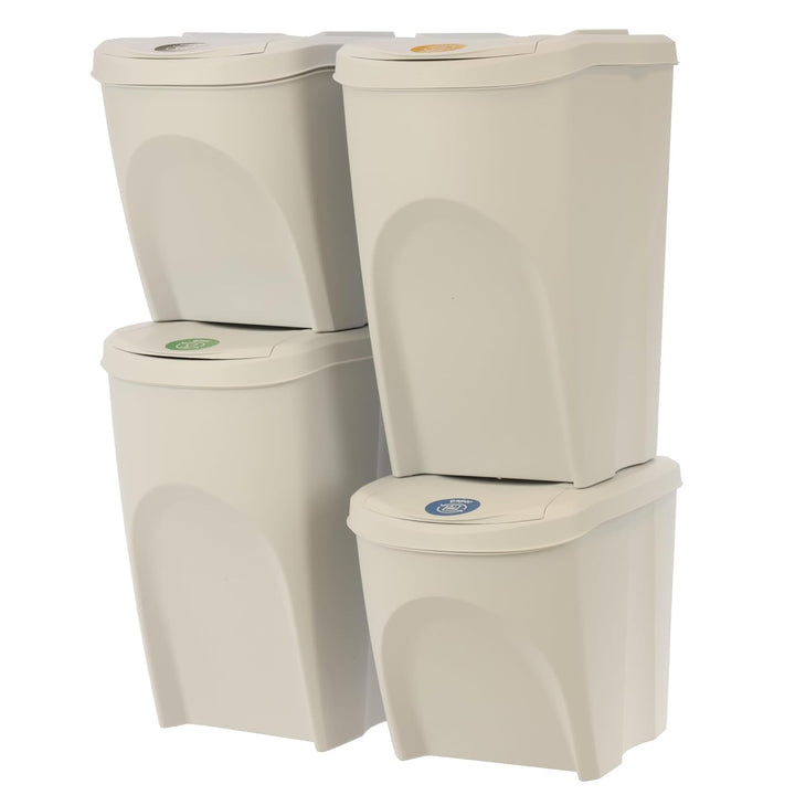 botle Mülleimer- 4er Set 120 L Mülltrennungssystem - Set aus 2x35 L + 2x25 L Abfalleimern in Weiss A