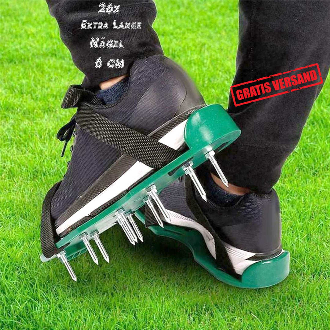 Premium Rasenbelüfter mit vollen 6 cm Tiefe Rasenlüfter Estrichschuhe Vertikutierer Rasen Schuhe Nag