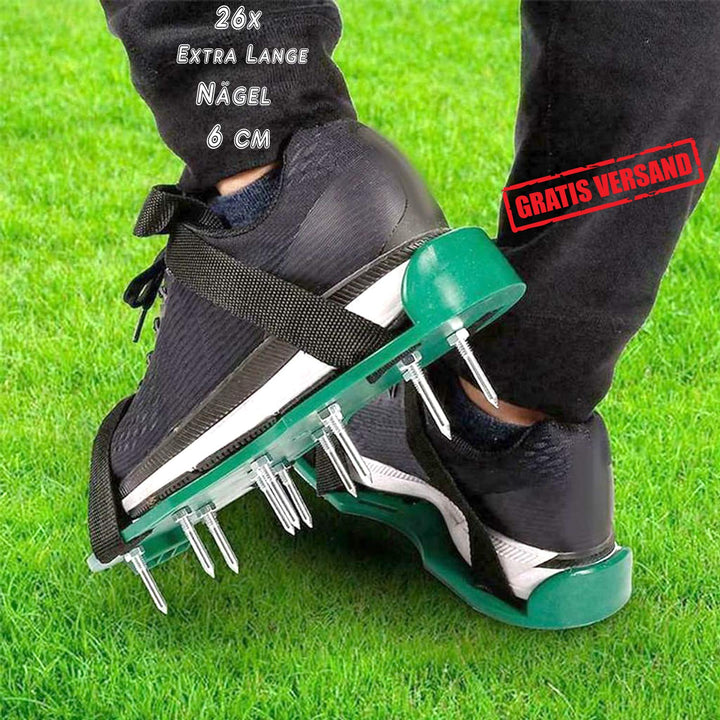 Premium Rasenbelüfter mit vollen 6 cm Tiefe Rasenlüfter Estrichschuhe Vertikutierer Rasen Schuhe Nag