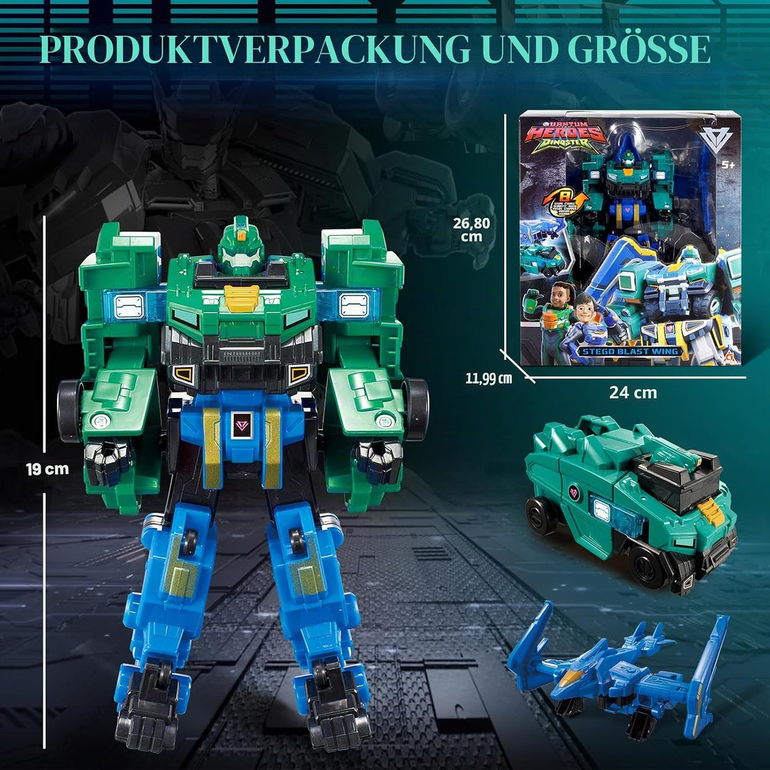 2 in 1 Transforming Roboter Stego Blast Wing, 7,28 Zoll, Roboter Spielzeug für Kinder, Chariot und T
