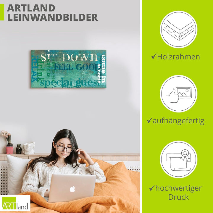 ARTland Leinwandbilder Wandbild Bild auf Leinwand 60x30 cm Bilder mit Sprüchen Abstrakt Kunst Shabby