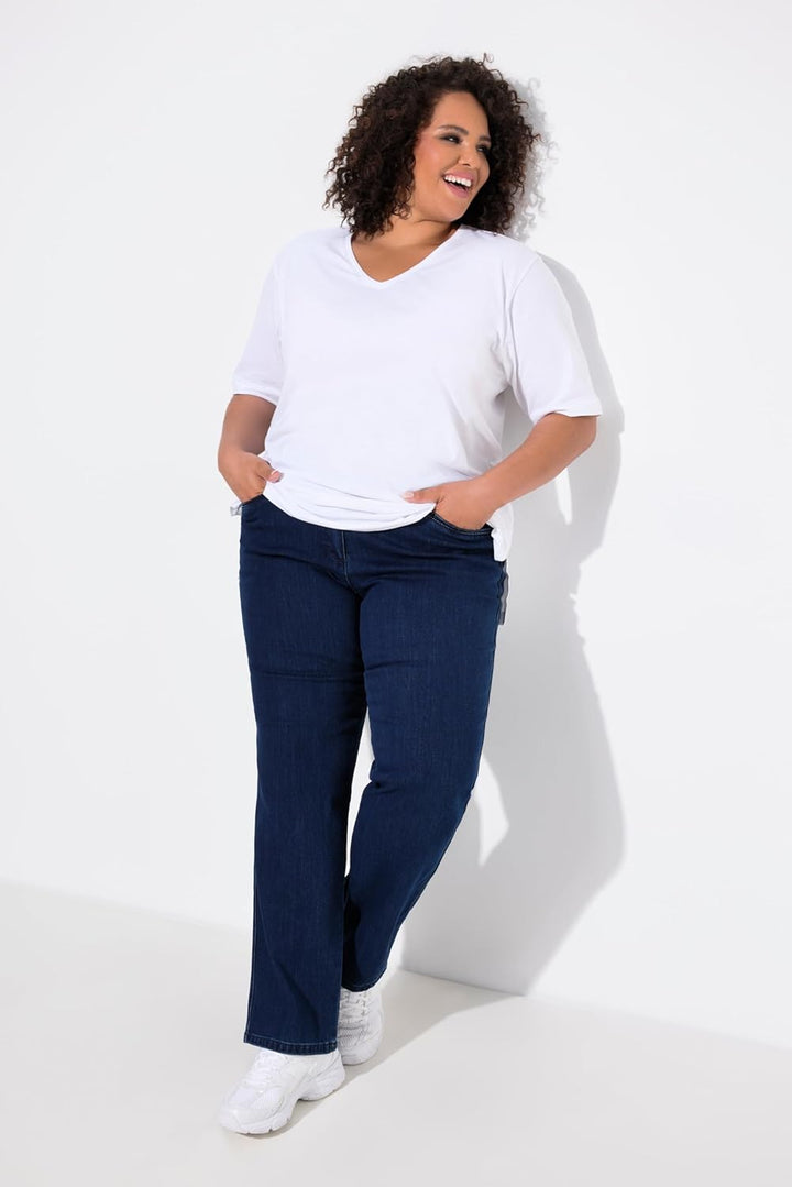 Ulla Popken Damen Mony Jeans 32W / 30L Dark Blue Denim, 32W / 30L Dark Blue Denim