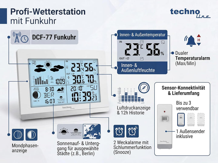 Technoline WS6762weiss Funkwetterstation WS6762 mit Aussensender,