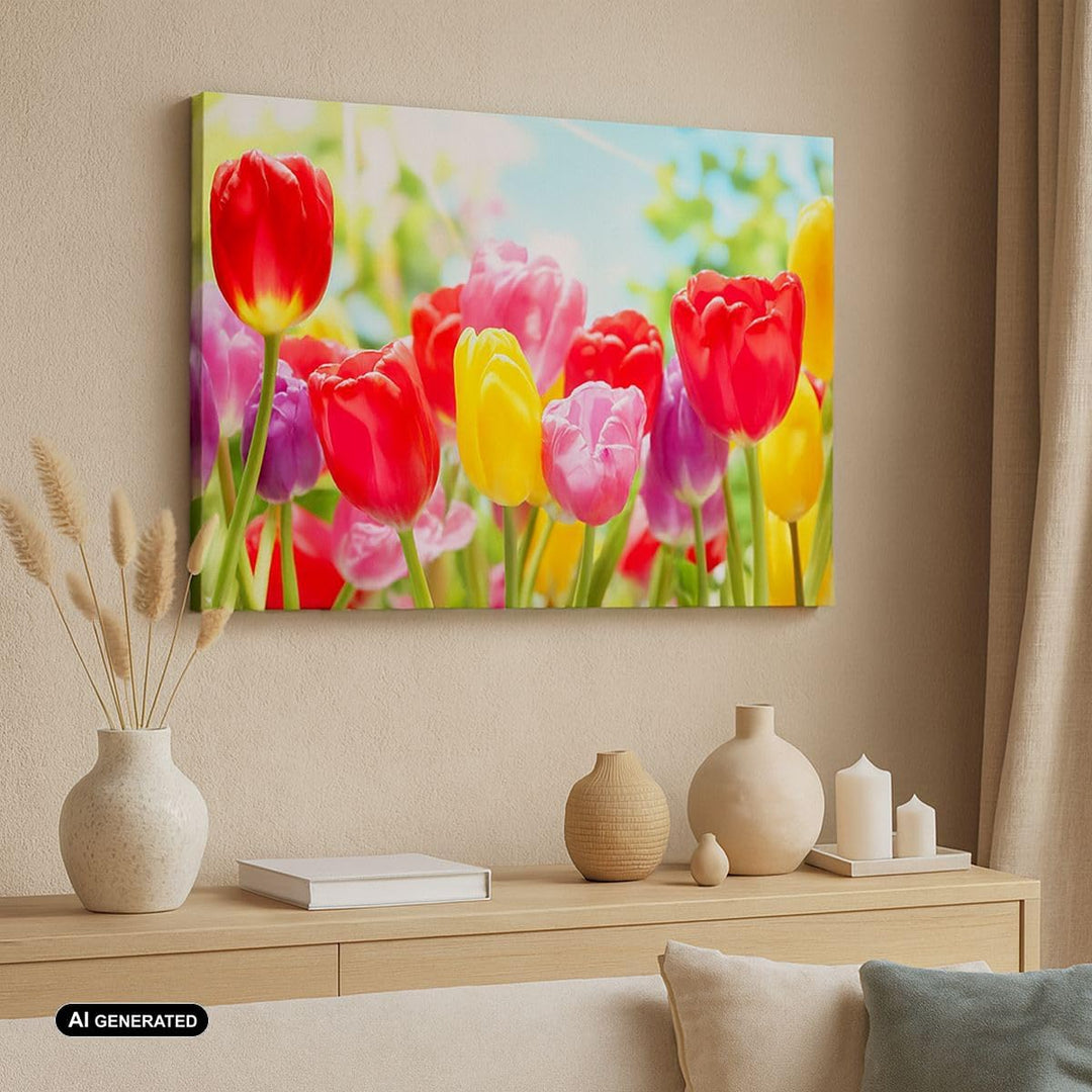 Bilder auf Leinwand 100x70cm Leinwandbild Tulpe Blume Garten Plantage Gross Wanddeko Bild Schlafzimm