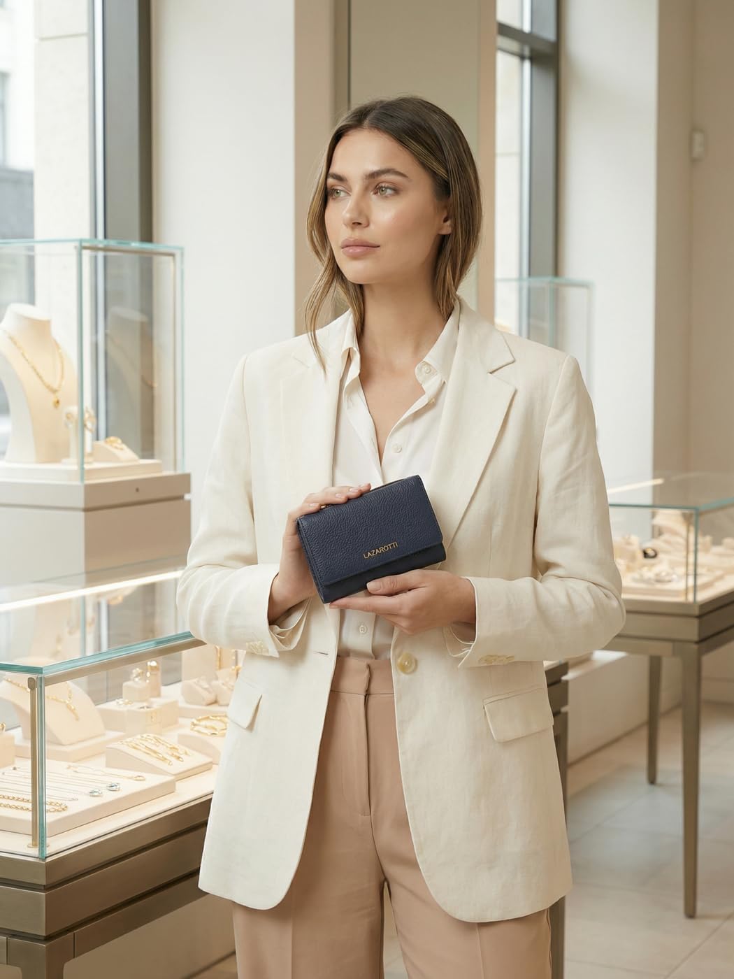 Lazarotti Bologna XL Leder Damen-Geldbörse | grosses Reissverschlussfach, 15 Kartenfächer, RFID-Schu
