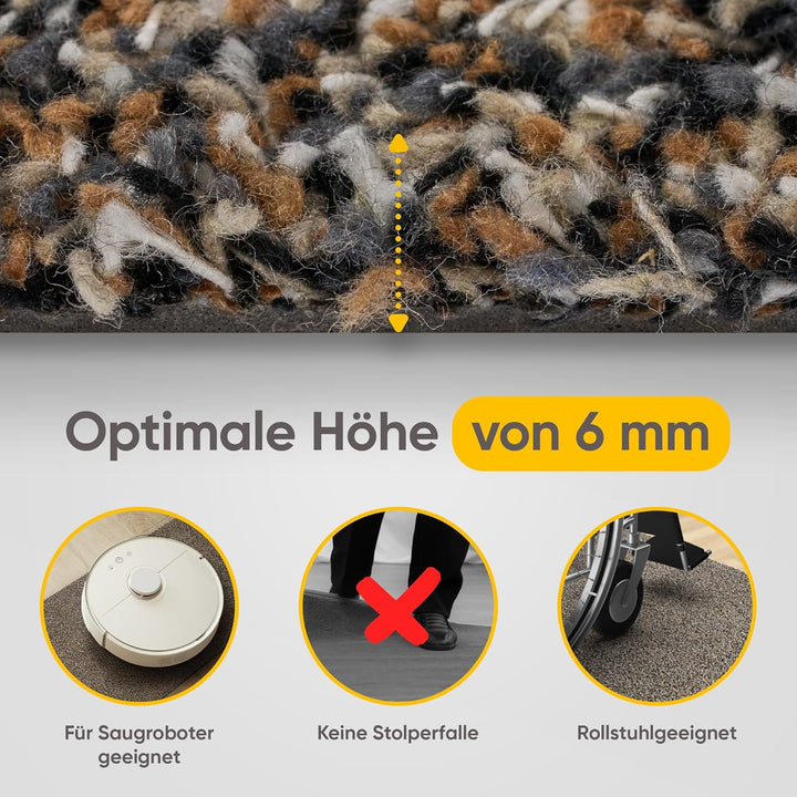 Entrando Fussmatte 60x100 cm - waschbare Schmutzfangmatte innen, Granit | Extra breite Türmatte aus