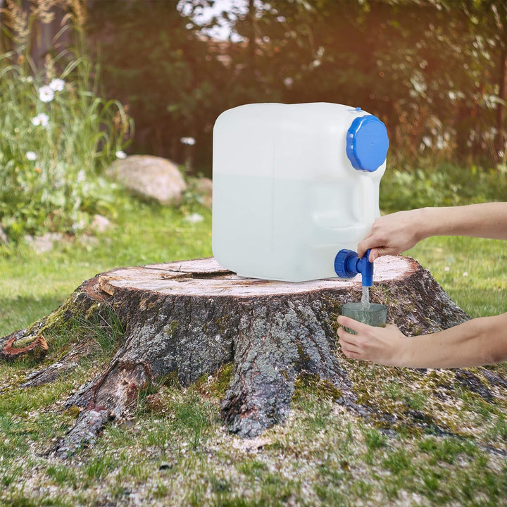 Relaxdays Wasserkanister mit Hahn, Weithals Schraubdeckel, Trinkwasserkanister Camping, 23L, Kunstst