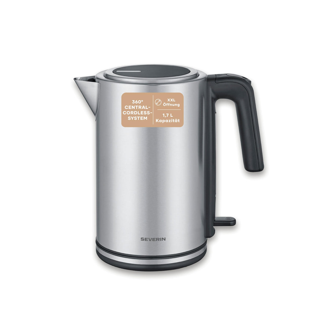 Severin Wasserkocher, Edelstahl, 1,7L, mit herausnehmbarem Kalkfilter, Leuchtanzeige, 360°-Basis, au