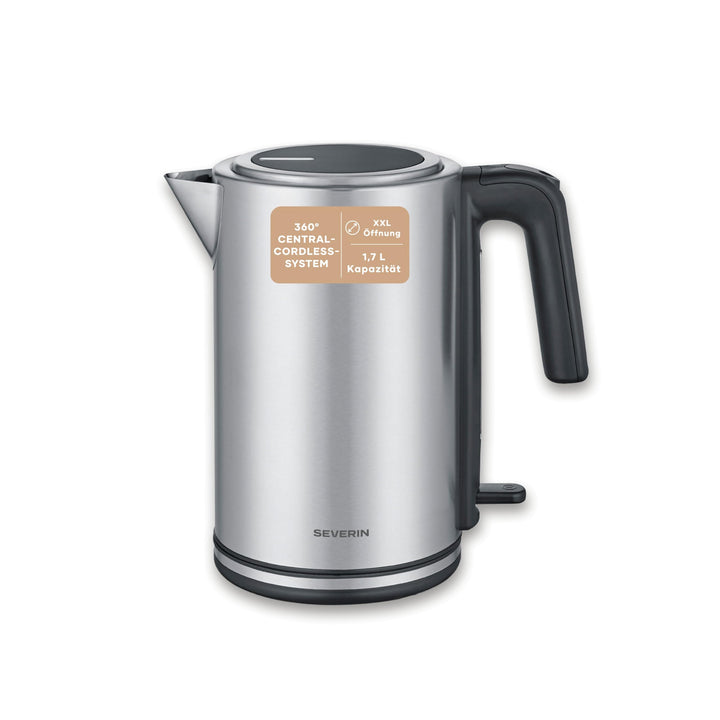 Severin Wasserkocher, Edelstahl, 1,7L, mit herausnehmbarem Kalkfilter, Leuchtanzeige, 360°-Basis, au