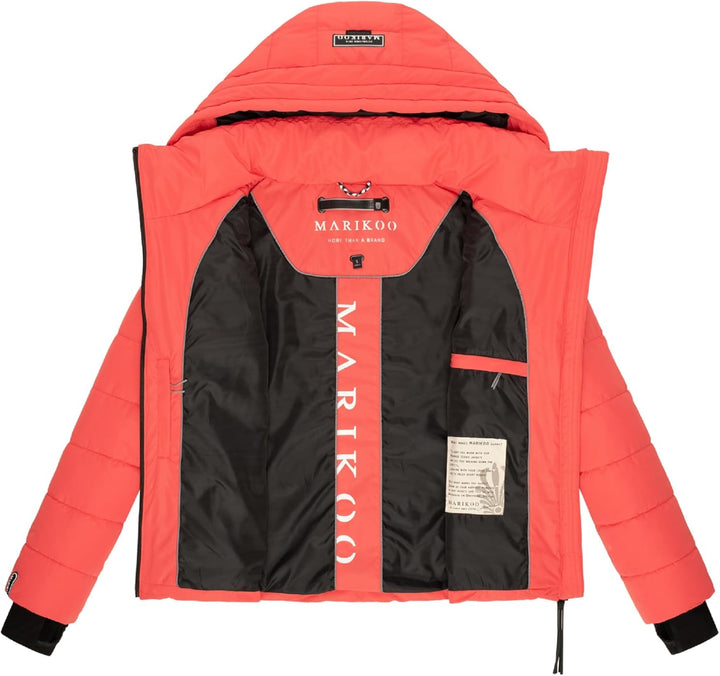 MARIKOO Damen Winterjacke warme Steppjacke mit abnehmbarer Kapuze Samuiaa XVI XS-3XL XS Coral Red, X