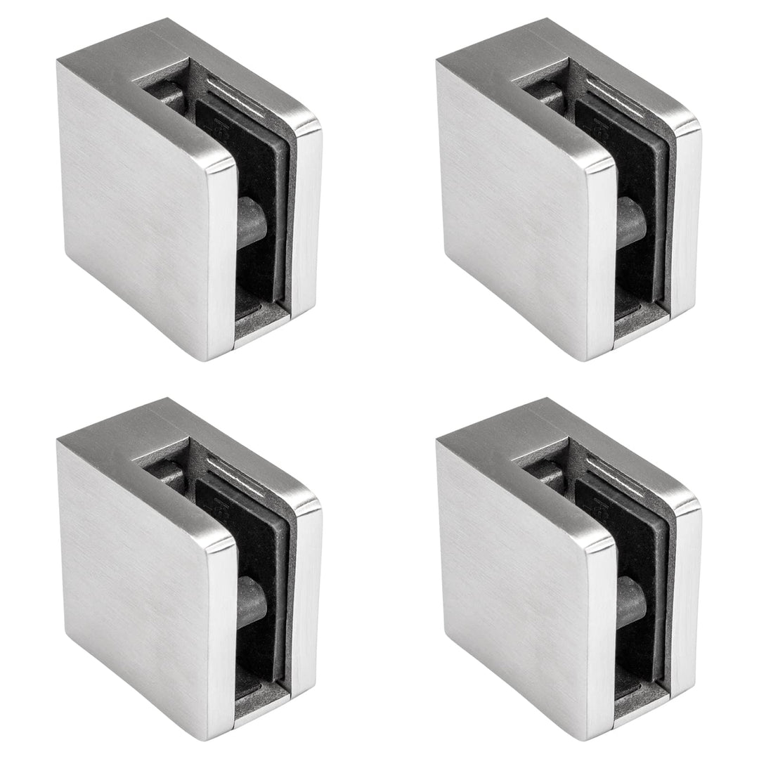 PRIOstahl Glashalter 4 Stück Glasklemmen Klemmhalter Glasplattenhalter mit Sicherungsplatte + Sicher