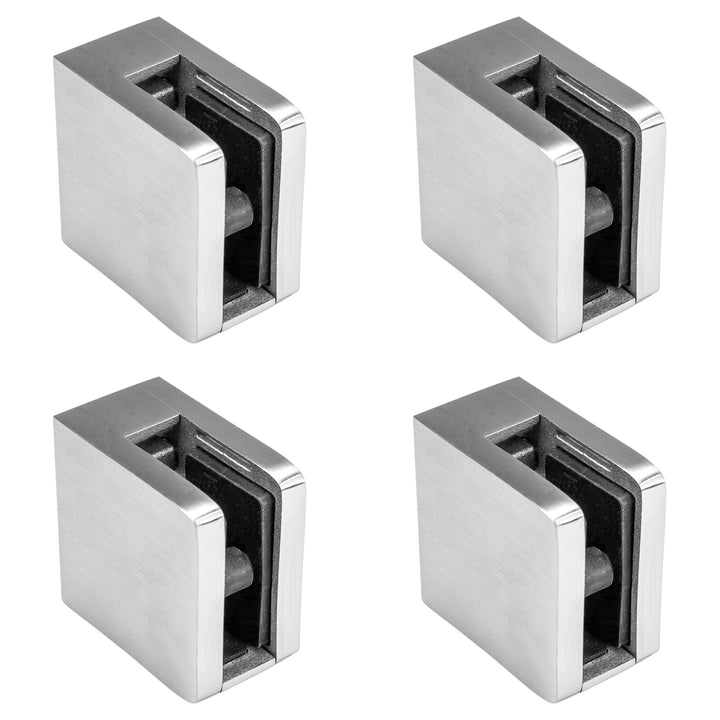 PRIOstahl Glashalter 4 Stück Glasklemmen Klemmhalter Glasplattenhalter mit Sicherungsplatte + Sicher