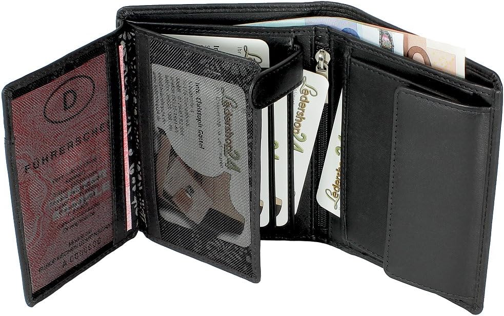 Branco Leder Geldbörse Portemonnaie Damenbörse Damen Geldbeutel Schwarz - Hochformat, Schwarz