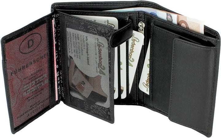 Branco Leder Geldbörse Portemonnaie Damenbörse Damen Geldbeutel Schwarz - Hochformat, Schwarz