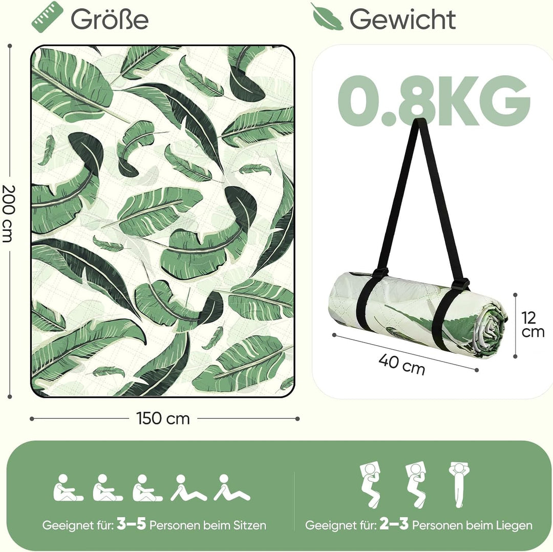 Sekey Picknickdecke Wasserdicht 150x200 cm, Stranddecke Sandfrei | Gepolstert, Dreischichtige Strukt