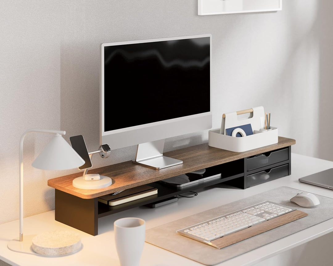 Fenge Dual Monitorständer Riser mit 2 Acryl Schubladen 108cm Grosse Computer Bildschirmständer für P