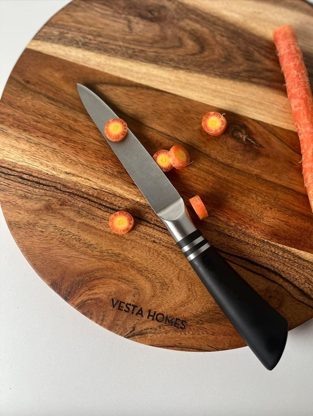 Vesta Homes Rundes Schneidebrett aus Holz/Schneidebrett/Servierbrett, Wurstbrett, Teller für Pizza,