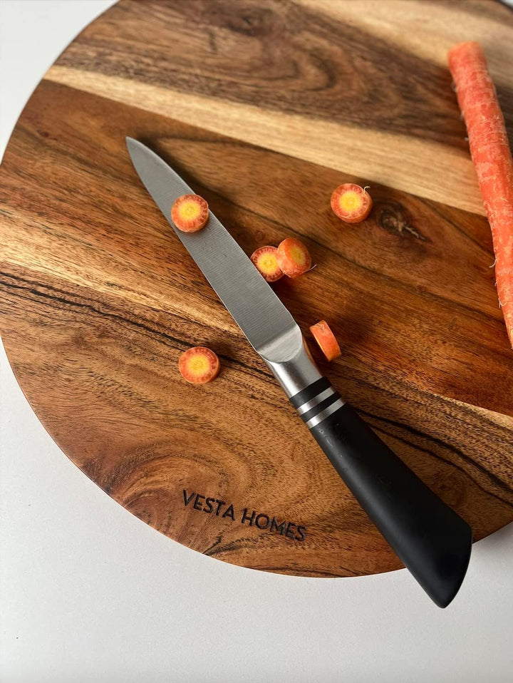 Vesta Homes Rundes Schneidebrett aus Holz/Schneidebrett/Servierbrett, Wurstbrett, Teller für Pizza,