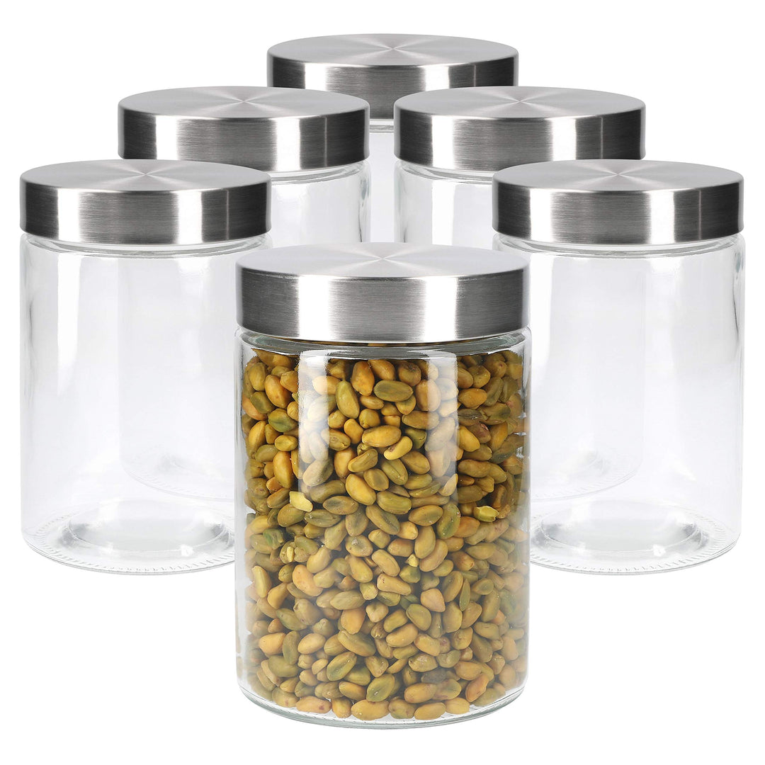 MamboCat Vorratsgläser Set Bera 6-tlg. mit Edelstahldeckel I befüllbare Glasdosen Ø 11 cm je 1,2 Lit